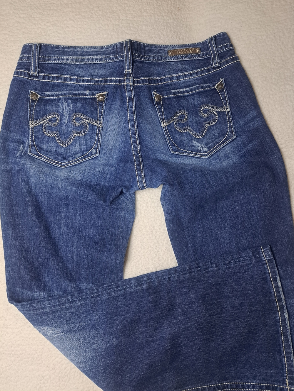 Express Women's Dark Blue Bootcut Jeans with Embroidered Back Pockets